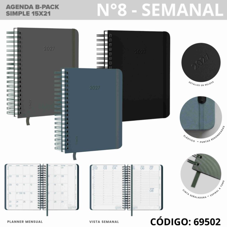 AGENDA 2026 FW N8 SEMANAL ESPIRALADA B-PACK SIMPLE (L69502)