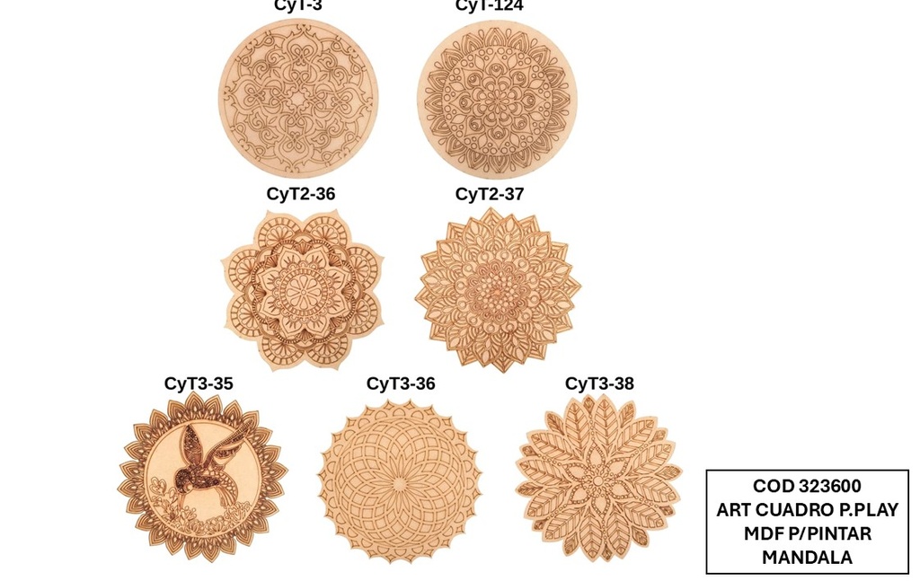 CUADRO MDF MANDALA 20cm. PARA PINTAR (L323600)