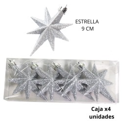 ADORNO NAVIDAD ESTRELLA 9cm. X4 COLORES (R32067)