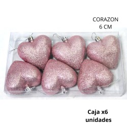 ADORNO NAVIDAD CORAZON 6cm. X6 UNIDADES (R32069)