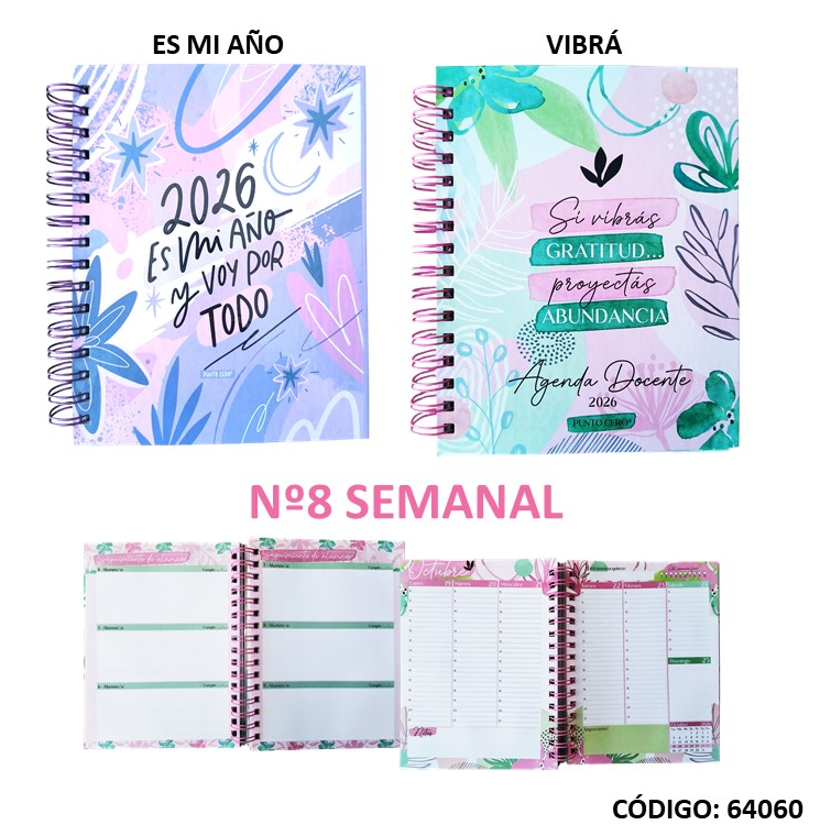 AGENDA 2026 PUNTO CERO N8 DOCENTE SEMANAL CON ESPIRAL (L64060)
