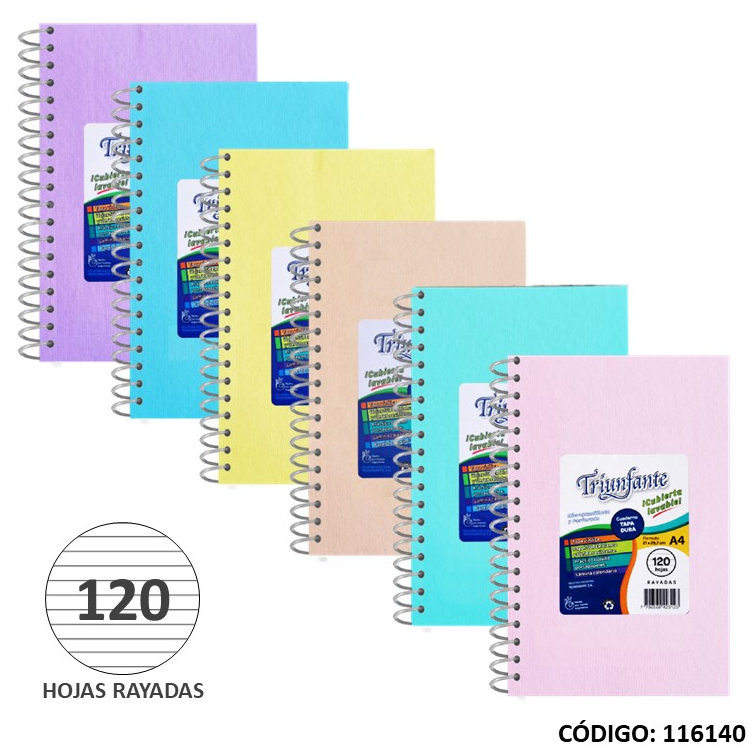 CUADERNO A4 TAPA DURA TRIUNFANTE RAYADO x120 (L116140)