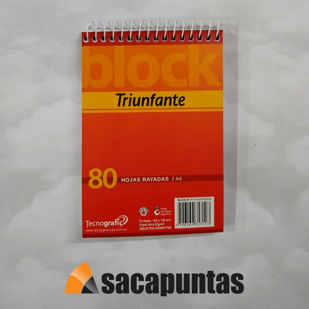 BLOCK CON ESPIRAL TRIUNFANTE RAYADO ESQUELITA X80hjs. (L116390)