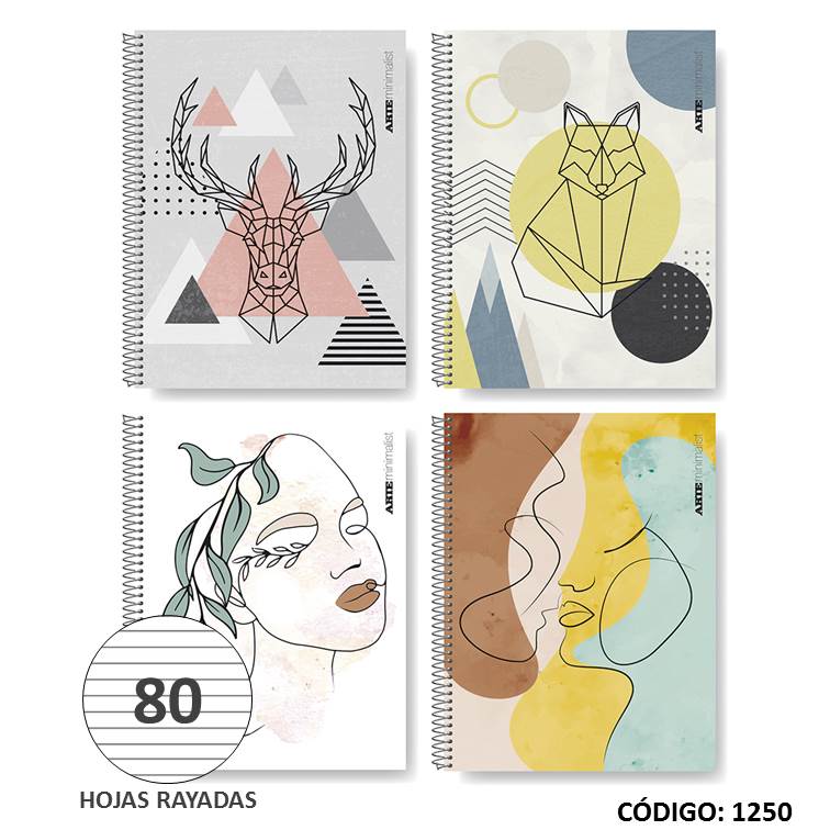 CUADERNO A4 SEMIRRIGIDO ARTE MINIMALISTA RAYADO X80HJS. (L1250)