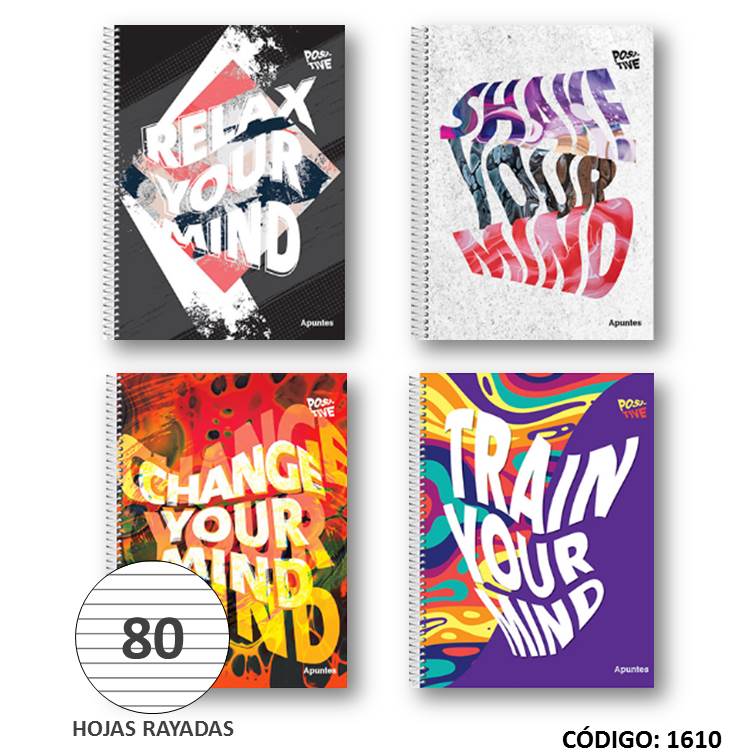 CUADERNO A4 SEMIRRIGIDO POSITIVE RAYADO X80HJS. (L1610)