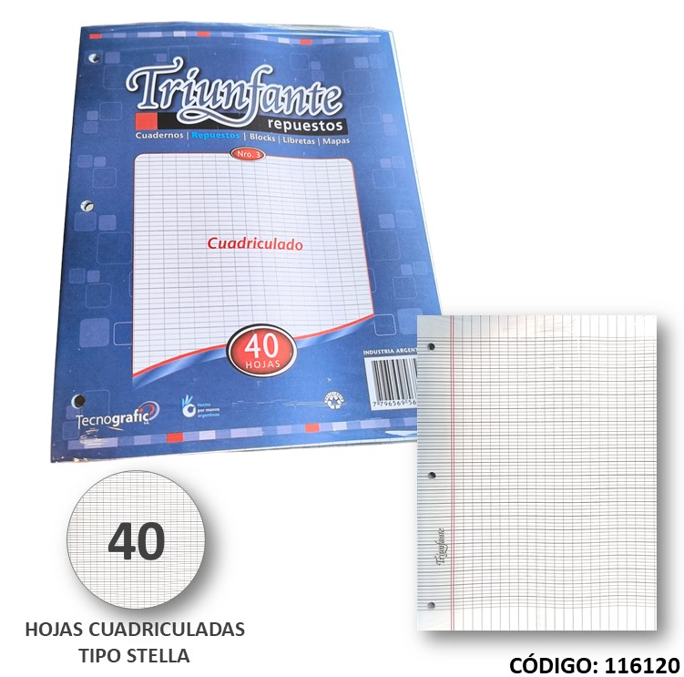 REPUESTO N3 TRIUNFANTE STELLA CUADRICULADA x40h. (L116120)