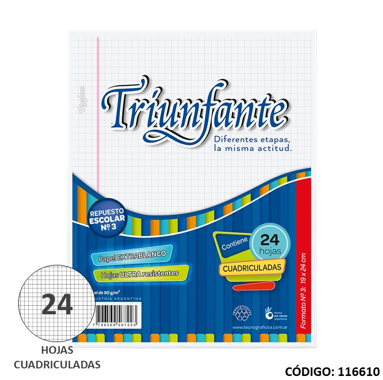 REPUESTO N3 TRIUNFANTE CUADRICULADO  x 24hjs. (L116610)