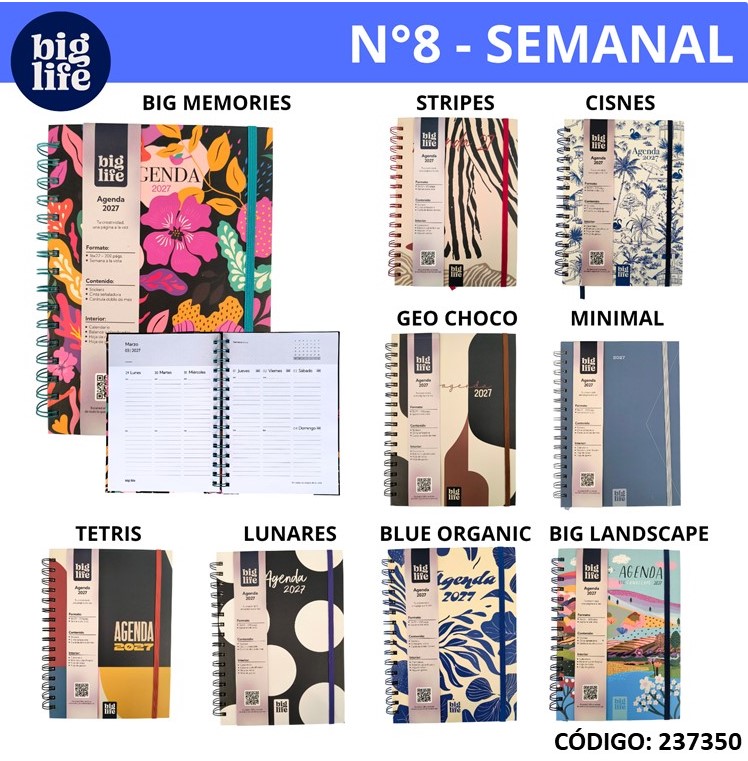 AGENDA 2027 16X22 BIG LIFE N8 SEMANAL ESPIRAL (L237350)
