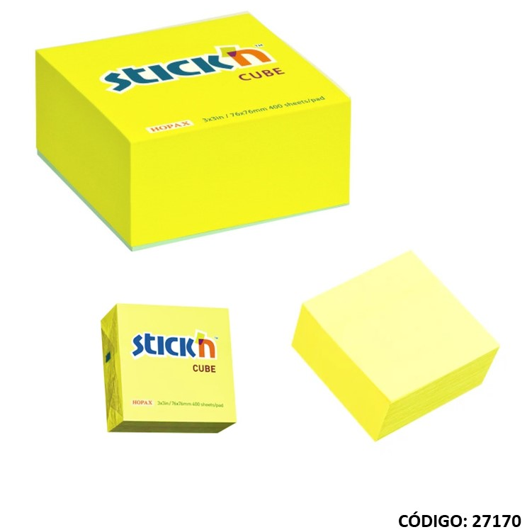 NOTA-AD STICKN 76X76mm. FLUO AMARILLO X400hjs. (L27170)