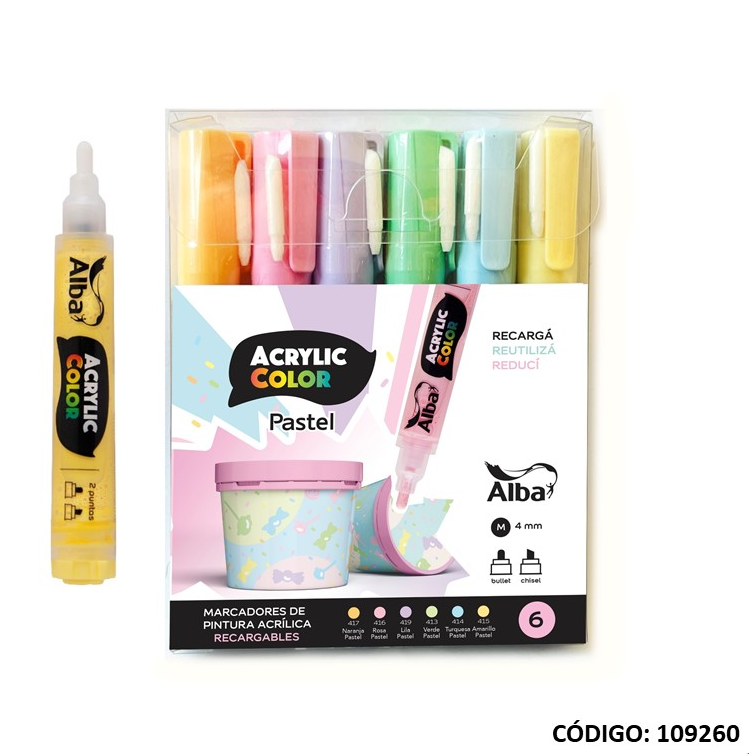 MARCADOR ALBA ACRYLIC PASTEL X6 COLORES 4mm. (L109260)