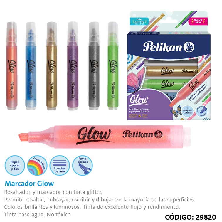RESALTADOR PELIKAN GLITTER GLOW  X6 COLORES (L29820)