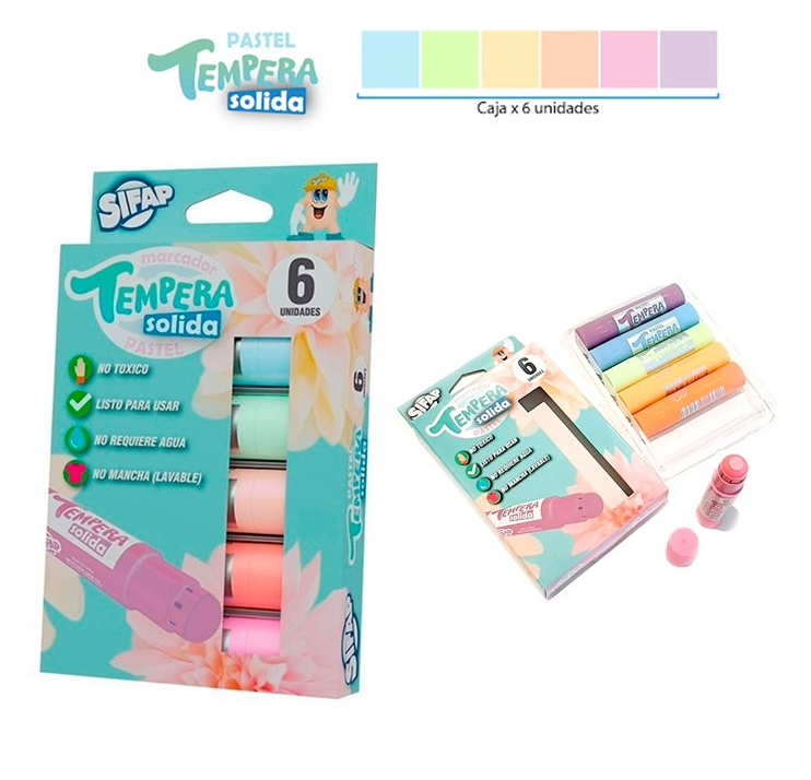 TEMPERA SOLIDA SIFAP PASTEL X6 COLORES (L117460)