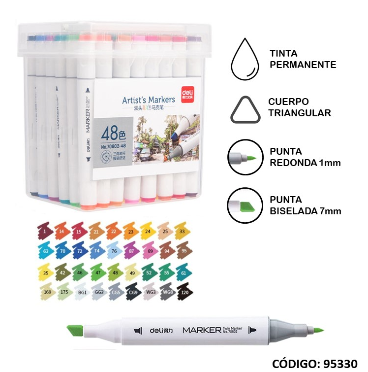 MARCADOR DELI SKETCH DOBLE PUNTA BOX X36 COLORES (L95330)