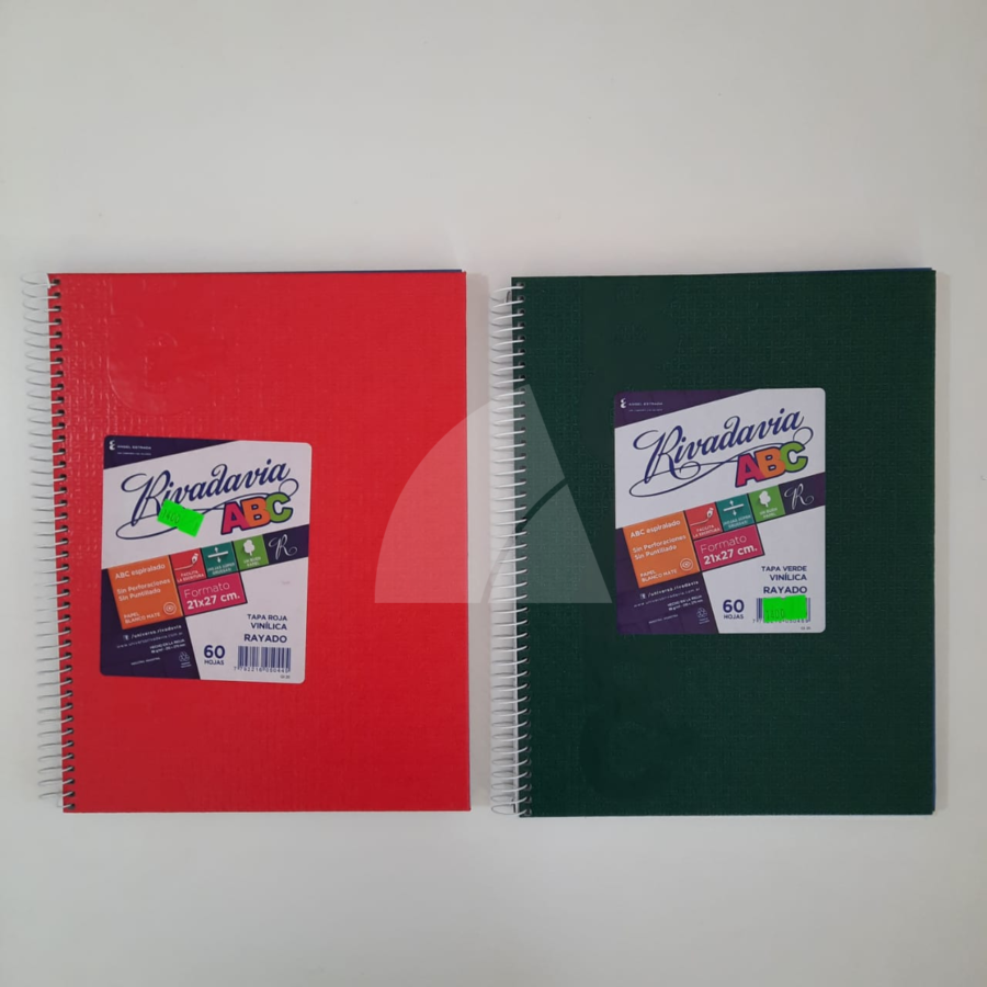 CUADERNO ABC RIVADAVIA CON ESPIRAL RAYADO x 60hj. 21x27 (L1400)