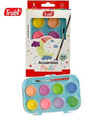 ACUARELA TRABI x    8 COLORES PASTEL+ PINCEL (L22409)