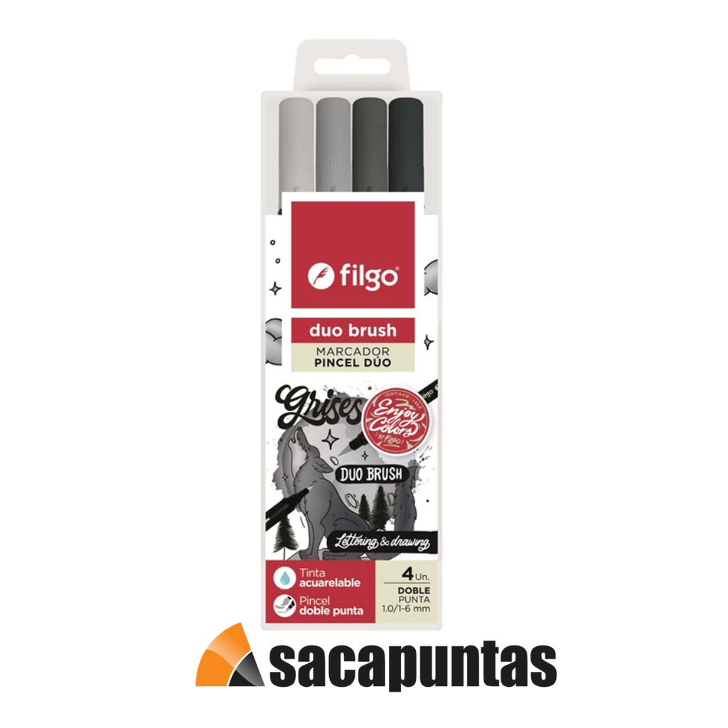 MARCADOR FILGO DUO BRUSH DOBLE PUNTA X4 GRISES (L34194)