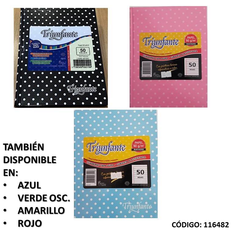 CUADERNO N3 TRIUNFANTE TAPA DURA  LUNARES RAYADO x 50HJS. (L116482)