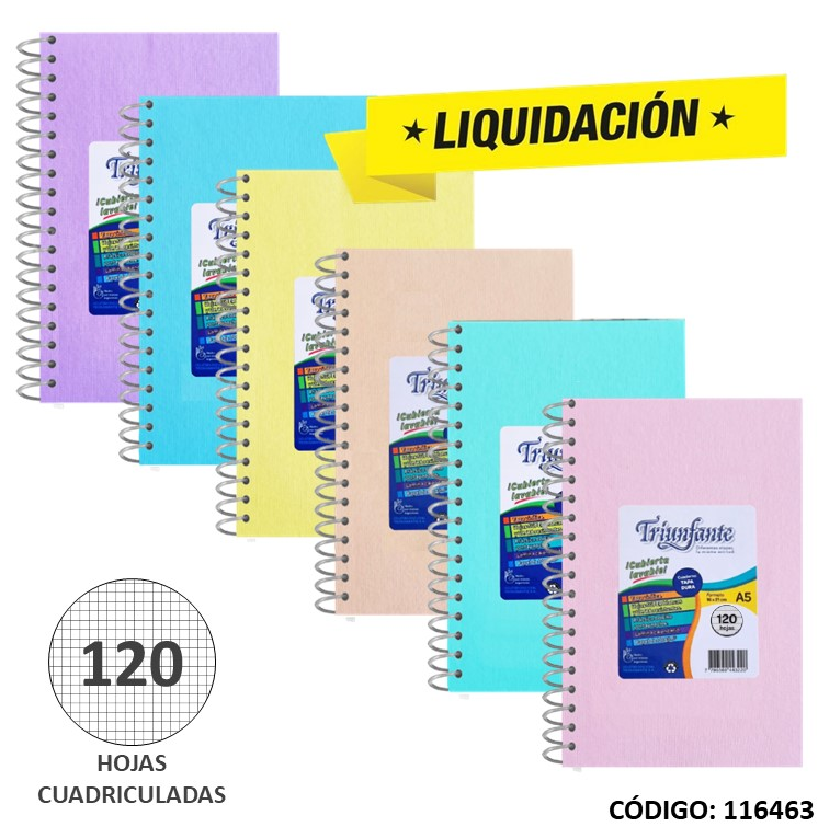 CUADERNO 16X21 SEMIRIGIDO TRIUNFANTE X120HJS. CUADRICULADO (L116463)
