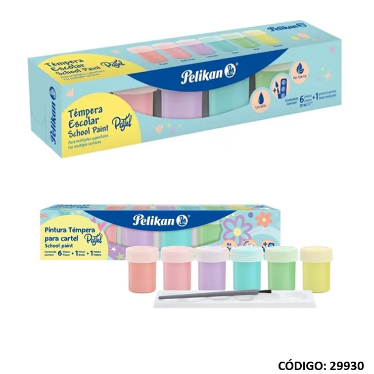 SET TEMPERA PELIKAN PASTEL X6 COLORES (L29930)