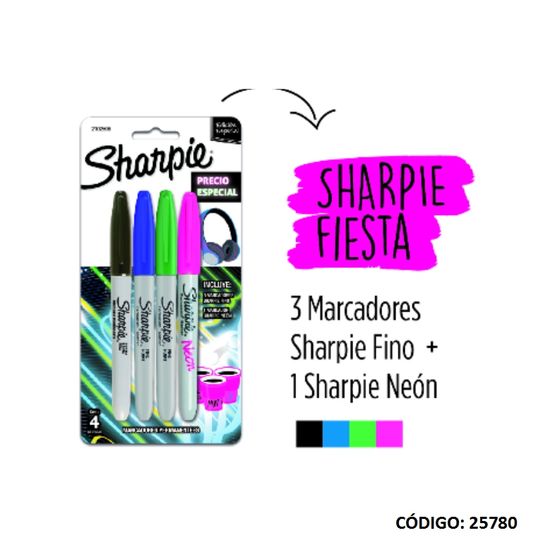 MARCADOR SHARPE KIT NEON FINO X4 COLORES (L257800)