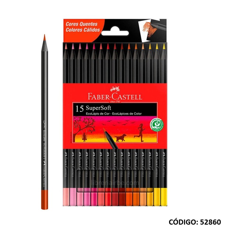 LAPIZ COLOR FABER CASTELL SUPERSOFT CALIDOS  X15 COLORES LARGOS (L528600)