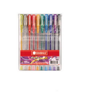 LAPICERA ROLLER GEL SIMBALL GLITTER X10 COLORES (L11420)