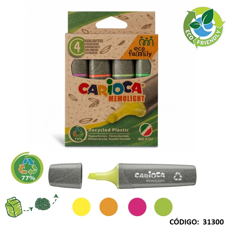 RESALTADOR CARIOCA MEMOLIGHT ECO FAMILY X4 COLORES (L31300)