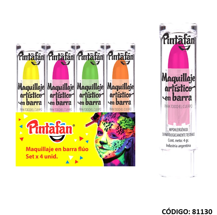 MAQUILLAJE ARTISTICO EN BARRA FLUO 4grs. X4 UNIDADES (L81130)