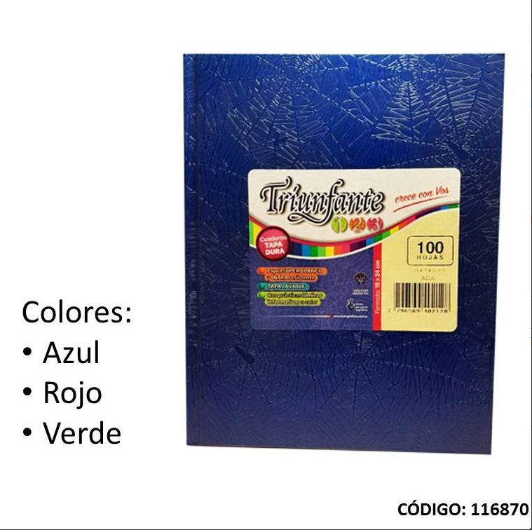 CUADERNO 123 TRIUNFANTE TAPA DURA RAYADO x100hjs. (L116870)