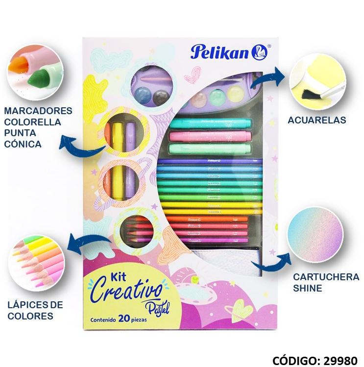 KIT PELIKAN CREATIVO PASTEL X20 PIEZAS (L29980)