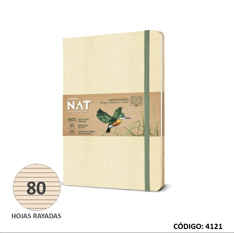 CUADERNO TAPA DURA LEDESMA NAT 16X21 RAYADO X80hjs. (L4121)