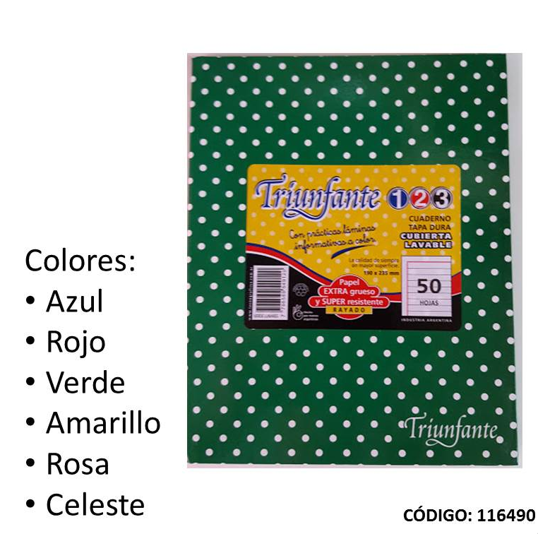 CUADERNO 123 TRIUNFANTE TAPA DURA LUNARES RAYADO x48h  (L116490)