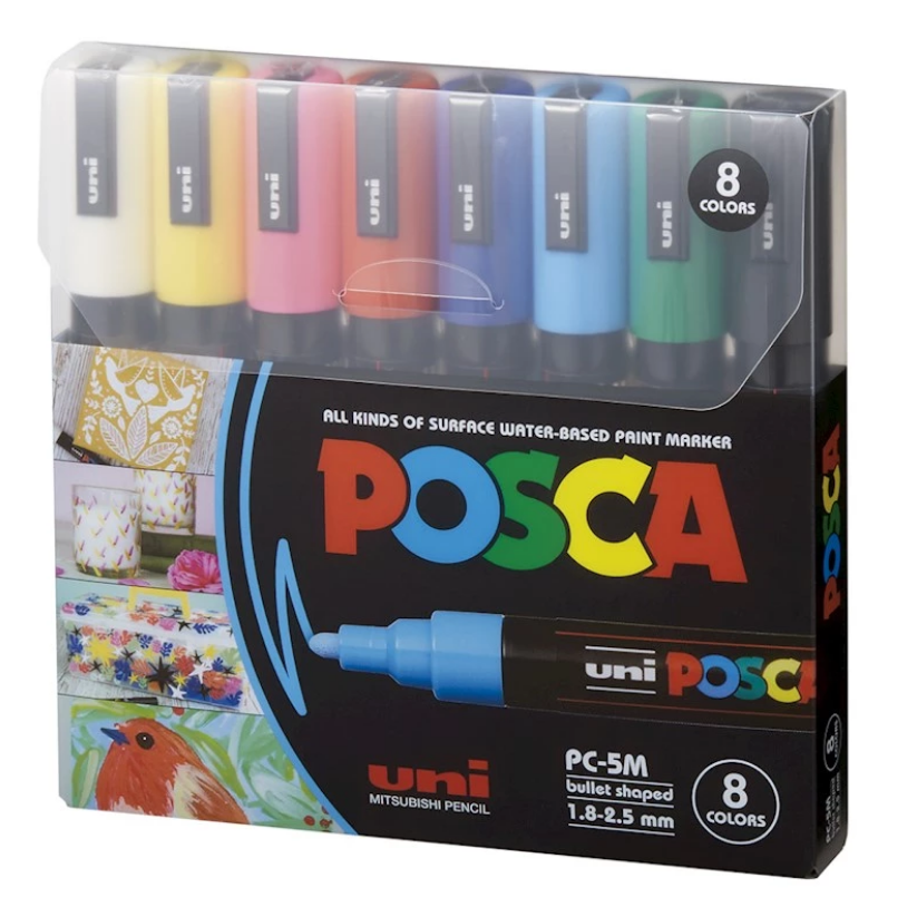 MARCADOR POSCA 5M 2.5MM PUNTA CONICA X8 COLORES (L298720)