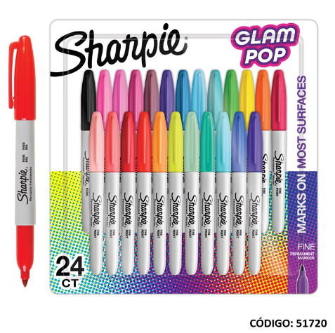 MARCADOR SHARPIE FINO GLAM POP X 24 COLORES (L51720)
