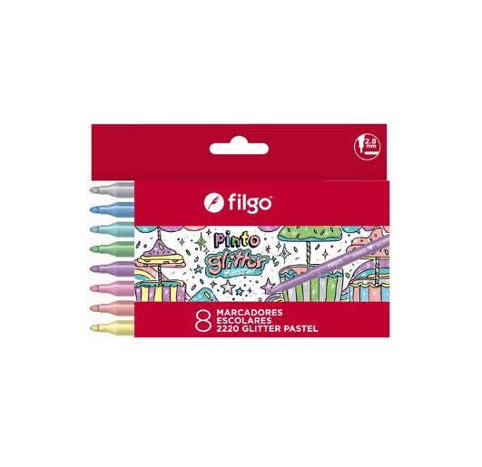 MARCADOR FILGO PINTO ESCOLAR GLITTER PASTEL X8 COLORES (L34163)