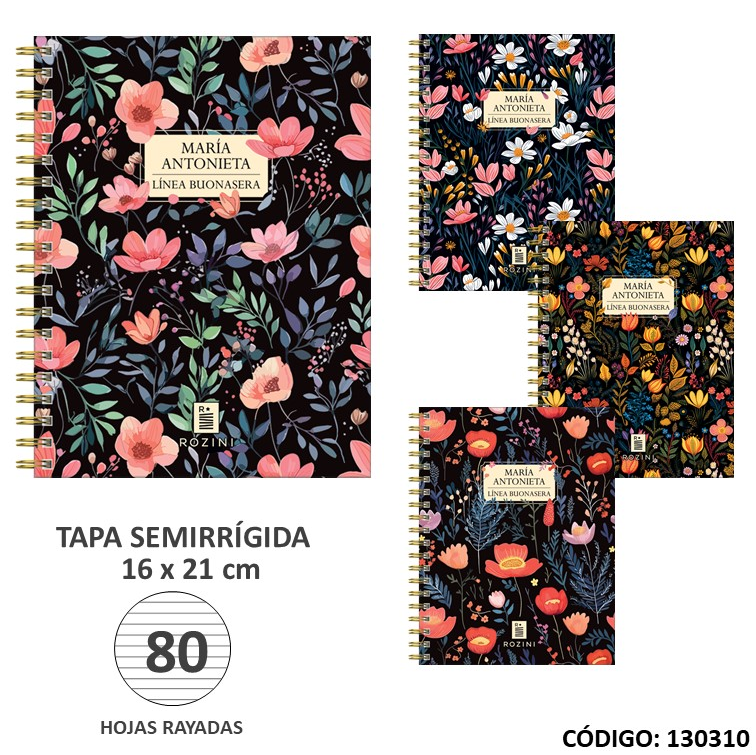 CUADERNO 16x21 ROZINI TAPA SEMIRIGIDA BONASERA RAYADO x 90hjs. (L130310)