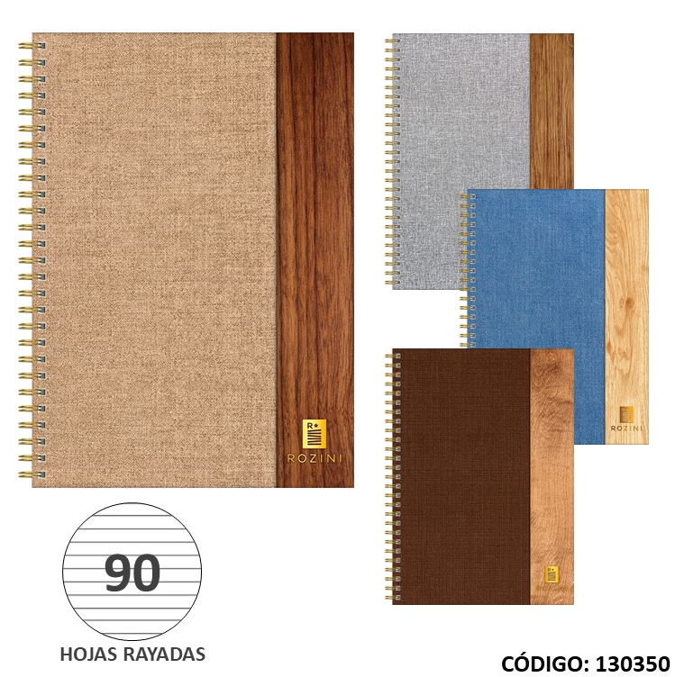 CUADERNO A4 TAPA DURA ROZINI LEGNA RAYADO X90hjs. (L130350)