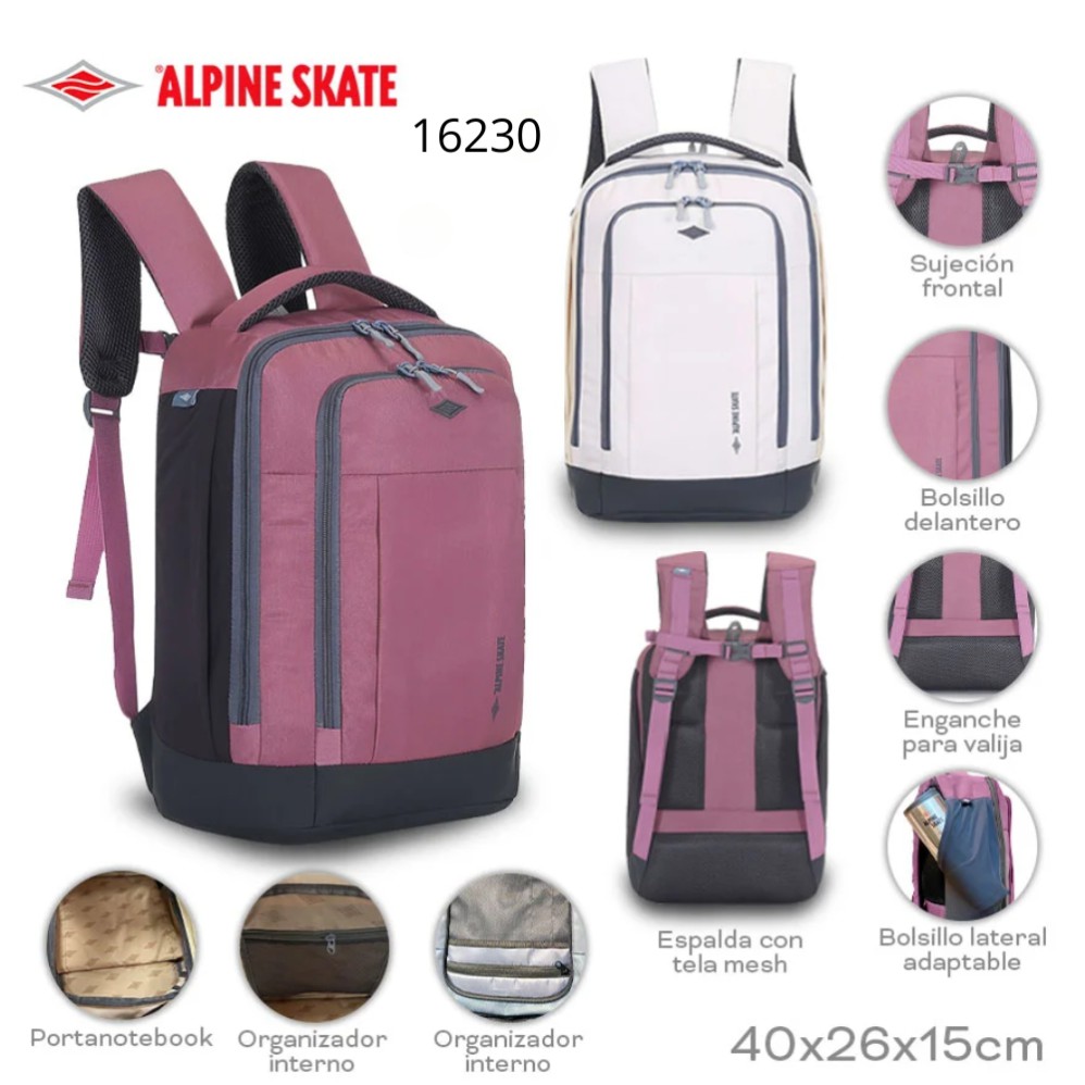 MOCHILA 16&quot; ALPINE SKATE ESPALDA 40X15X26CM. (L27158)