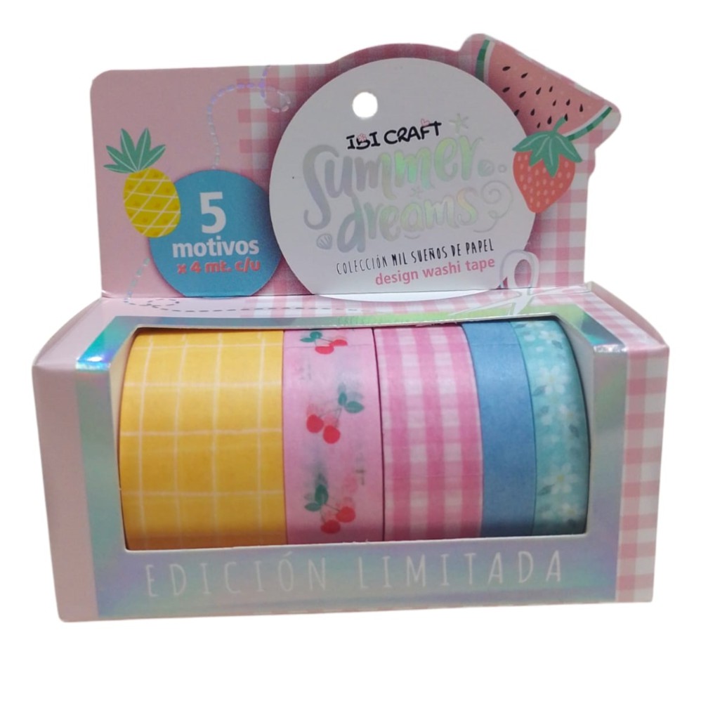 WASHI TAPE IBI CRAFT X5 MOTIVOS SUMMER  X4mt. (L28071)