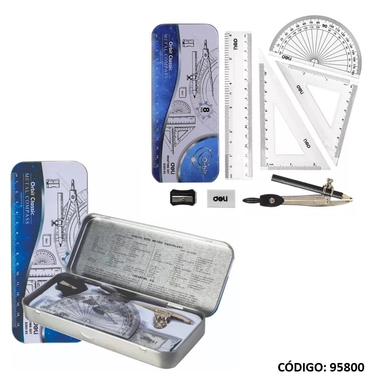 SET DE GEOMETRIA DELI 15cm. 18 PIEZAS (L95800)