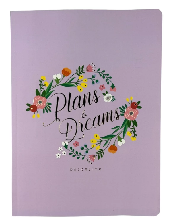 CUADERNO DECORLINE 19X26 PLANS AND DREAMS ENCUADERNADO LISO LILA (L38857)