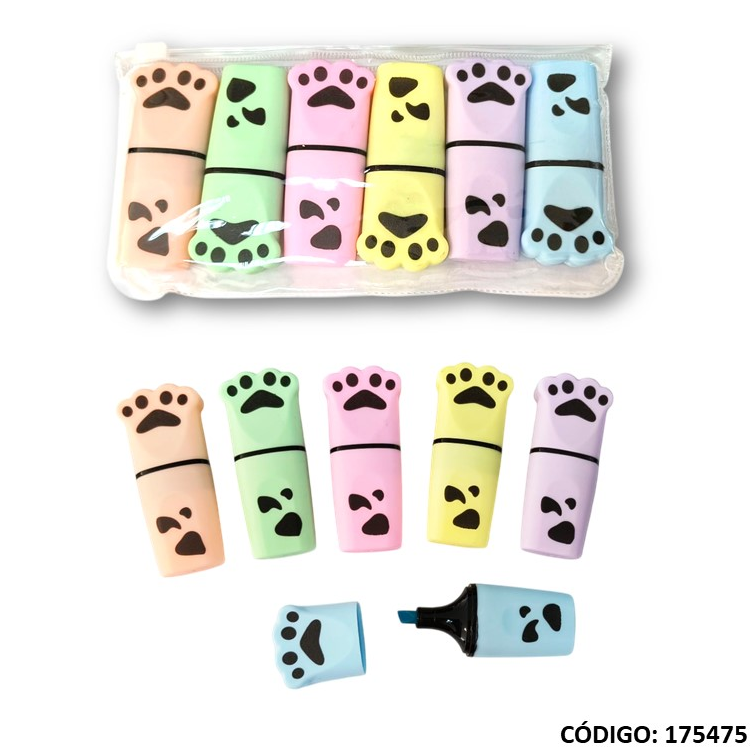 RESALTADOR MINI HUELLAS X6 COLORES (L175475)