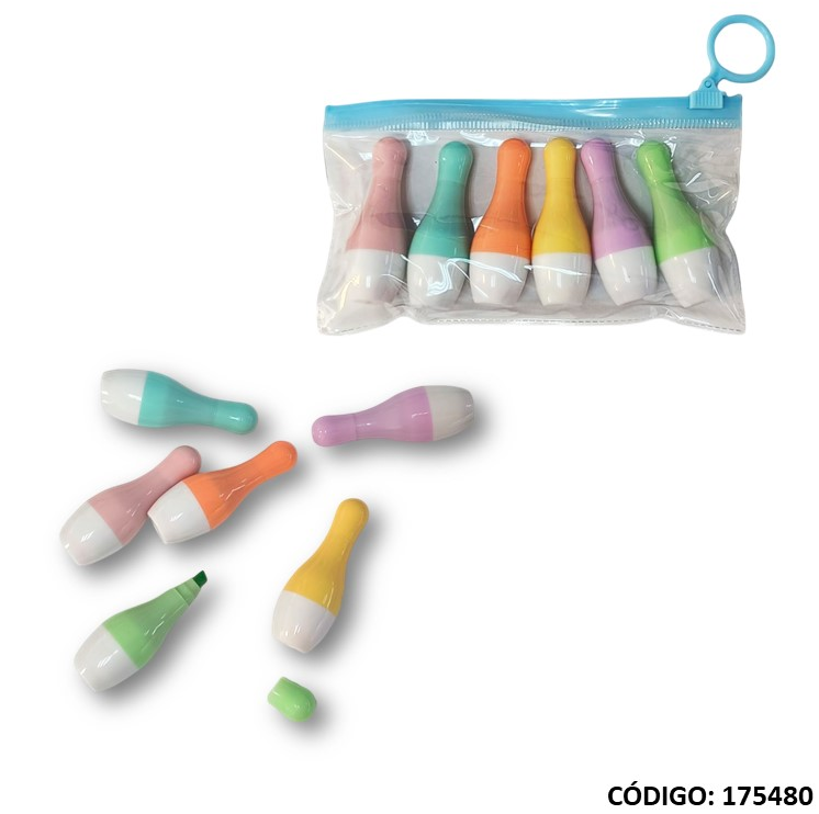 RESALTADOR MINI BOWLING X6 COLORES (L175480)