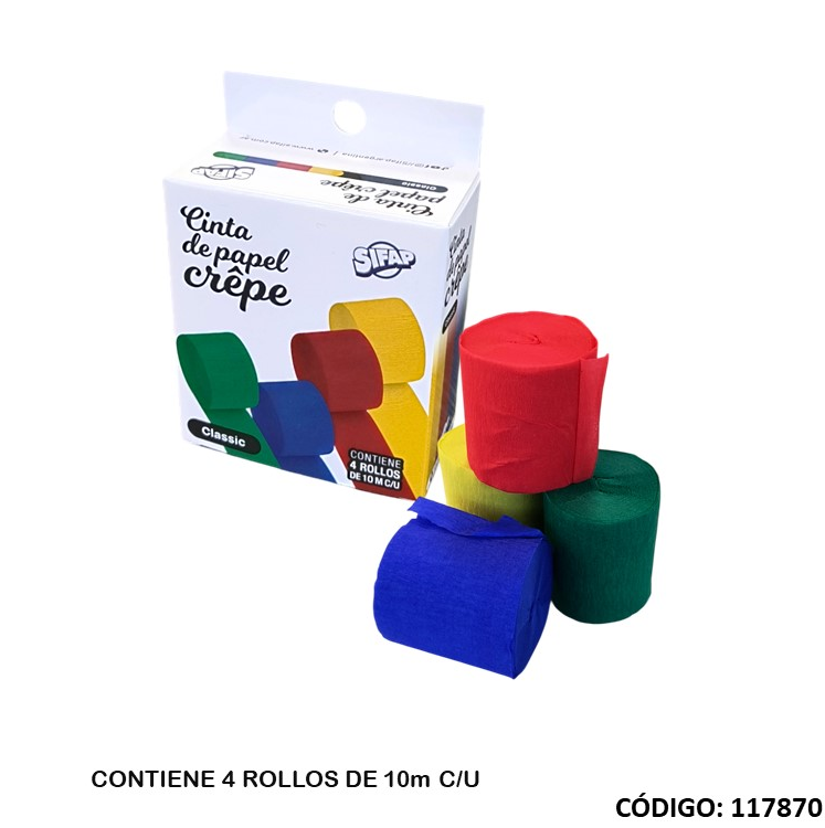 CINTA PAPEL CREPE CLASICO 10m. X4 UNIDADES (L117870)