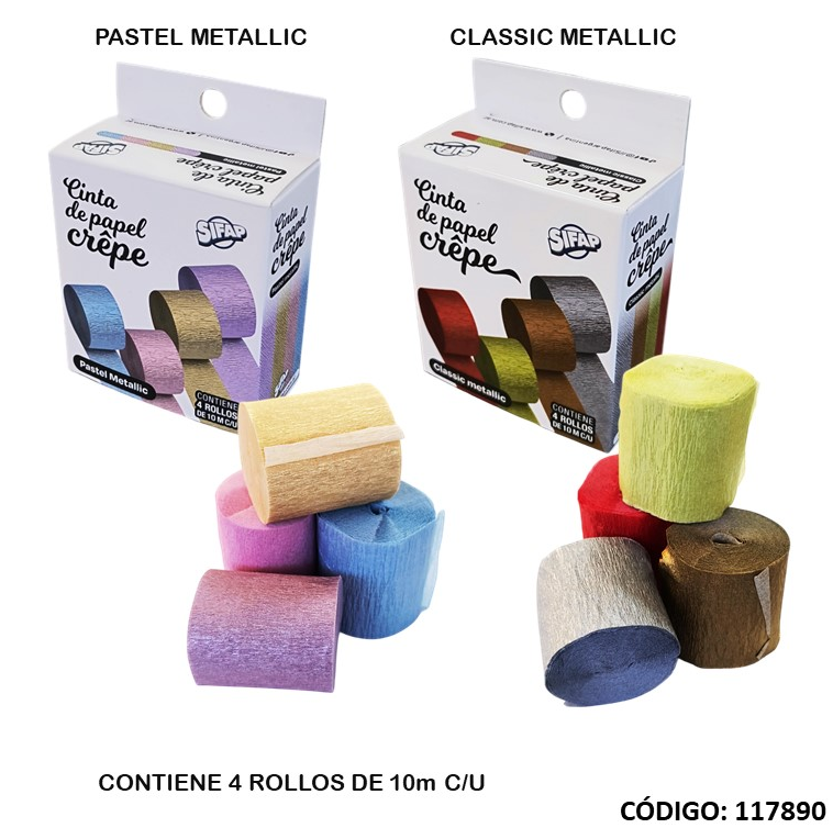 CINTA PAPEL CREPE METAL 10m. X4 UNIDADES (L117890)