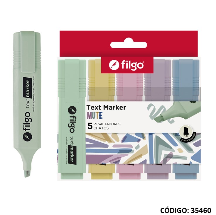RESALTADOR FILGO TEXT MARKER MUTE X5 COLORES (L354600)