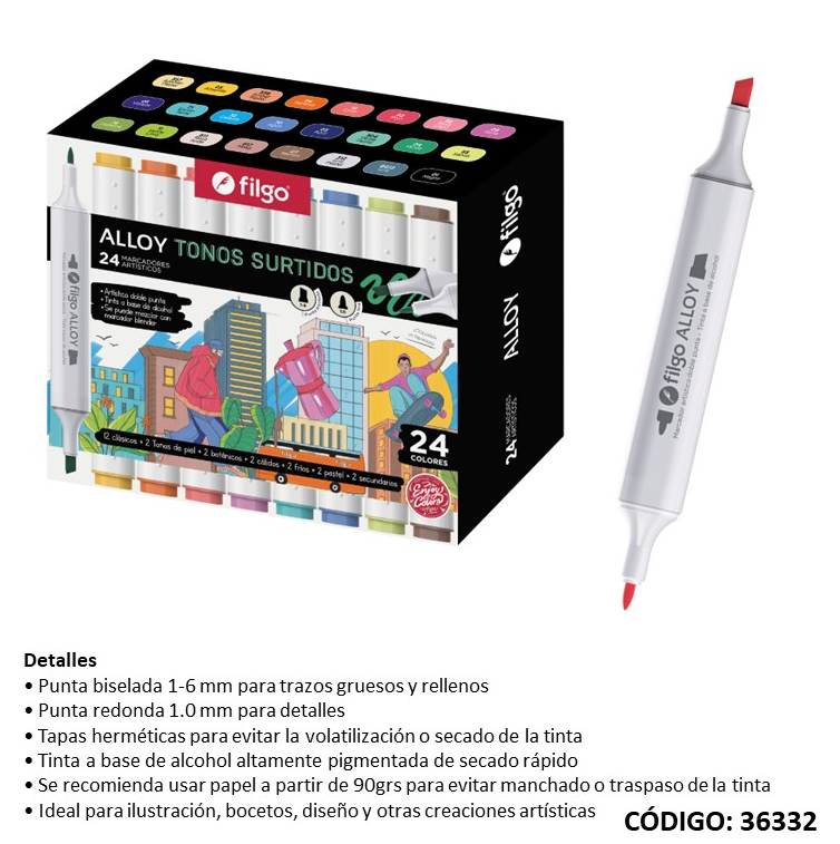 MARCADOR FILGO 2 PUNTAS PERMANENTE ALLOY X24 COLORES (L36332)