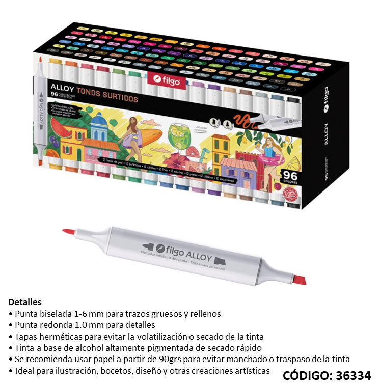 MARCADOR FILGO 2 PUNTAS PERMANENTE ALLOY X96 COLORES (L36334)