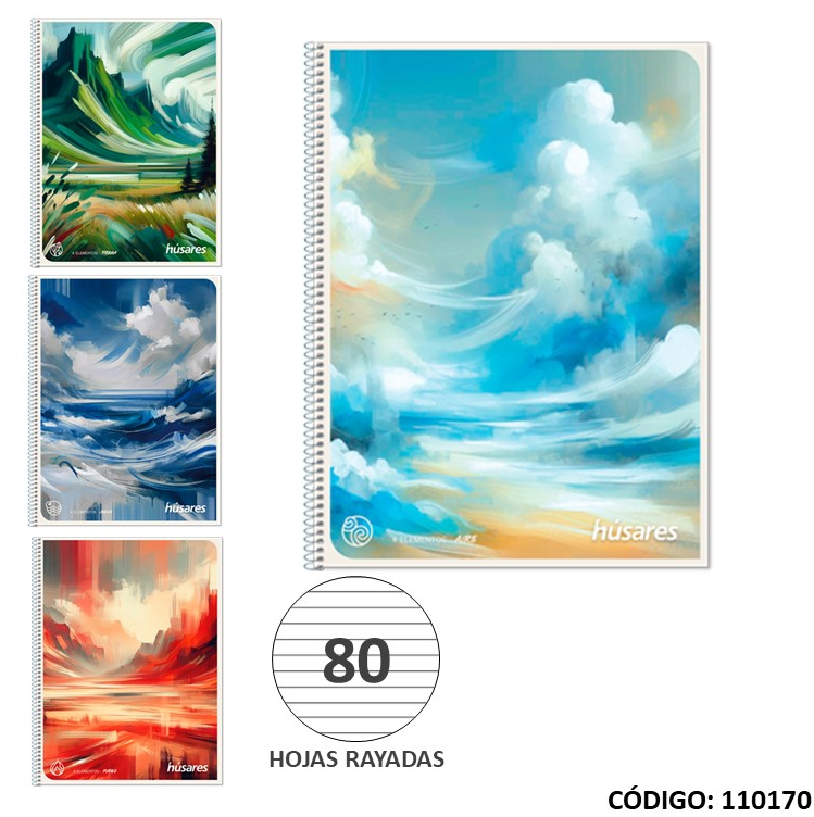 CUADERNO 16X21 HUSARES 4 ELEMENTOS RAYADO X80hjs. (L110170)