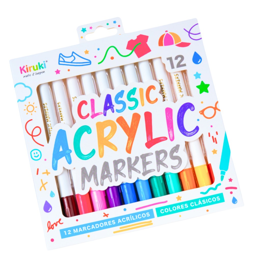MARCADOR KIRUKI ACRILICO X12 COLORES CLASICOS (L31722)